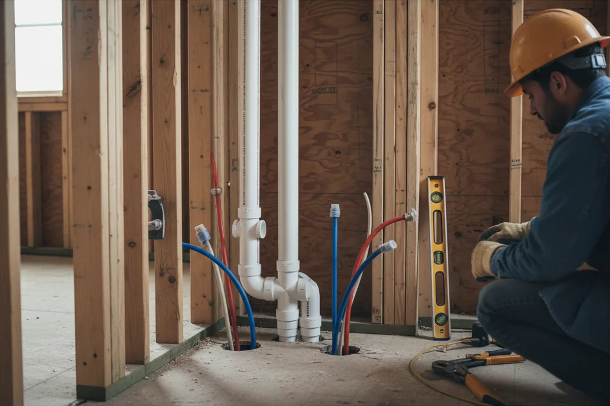 Drain and supply rough-in during Leak Detection in Warner